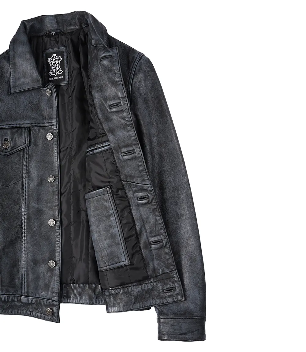 Men’s Owen Black Biker Style Leather Jacket - Image 4