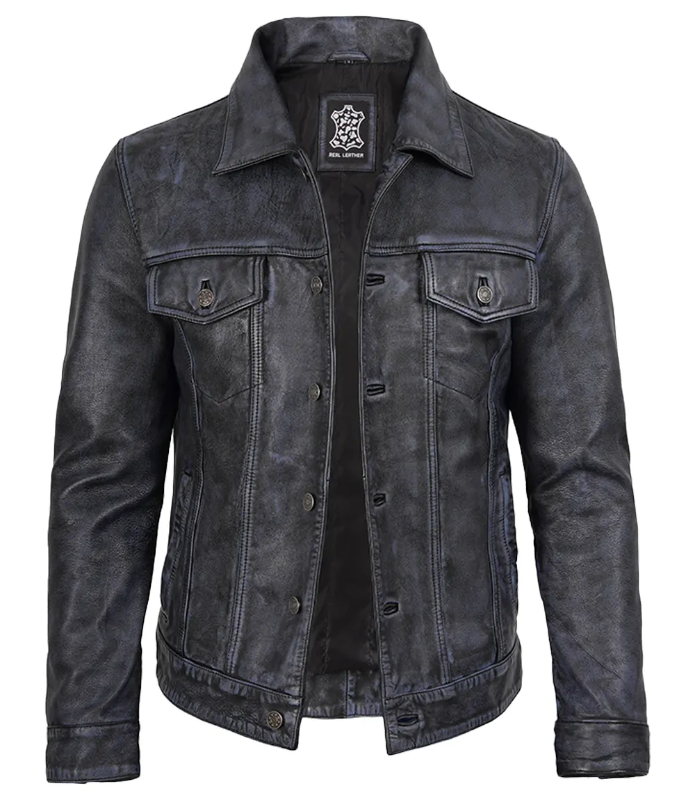 Men’s Owen Black Biker Style Leather Jacket - Image 2