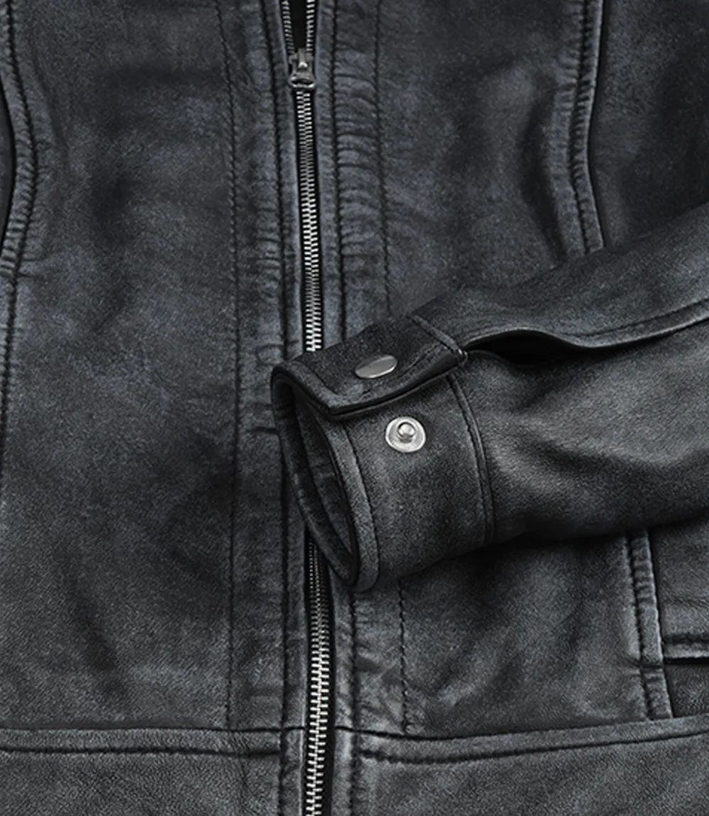 Women’s Black Washed Harrington Leather Jacket - Image 5