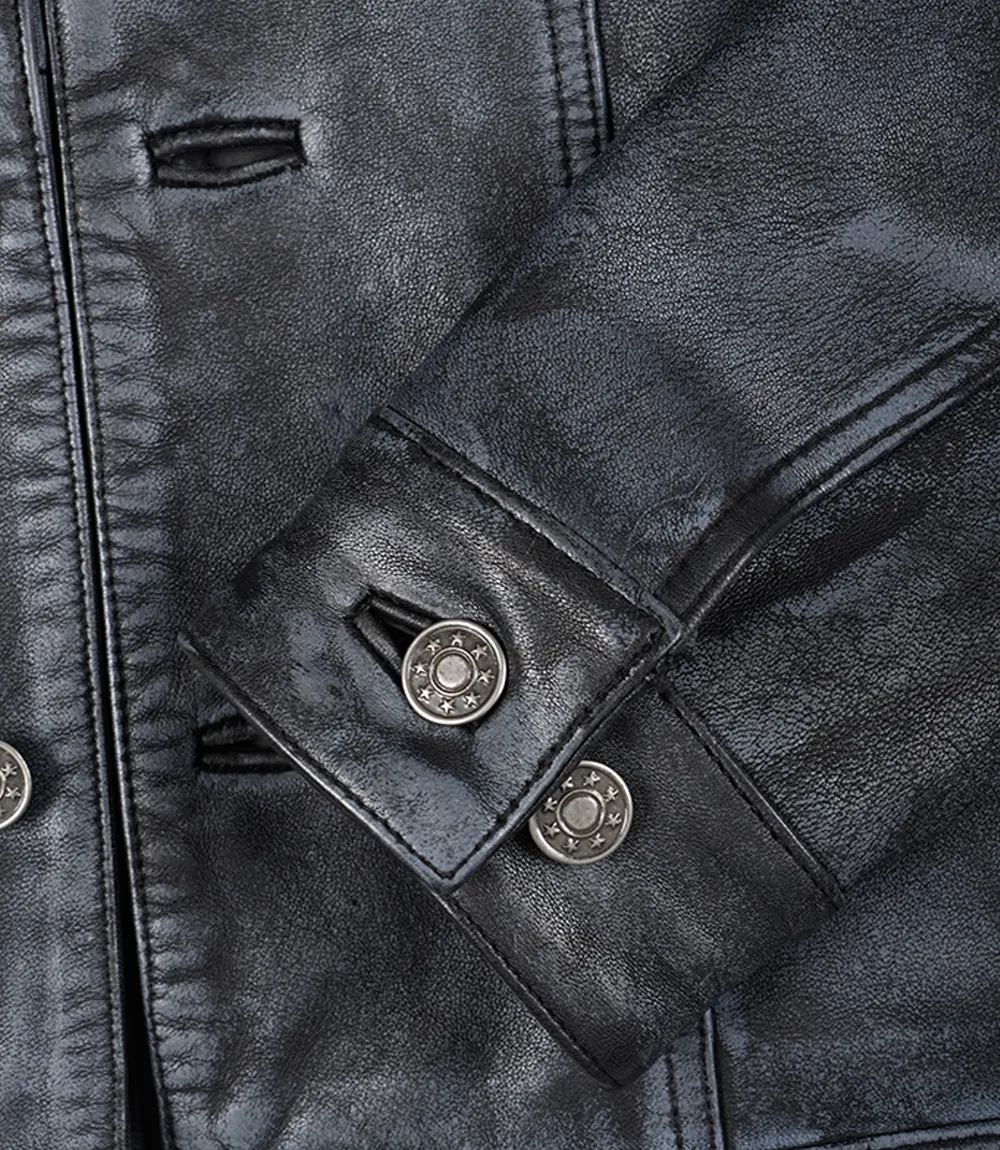 Men’s Owen Black Biker Style Leather Jacket - Image 3
