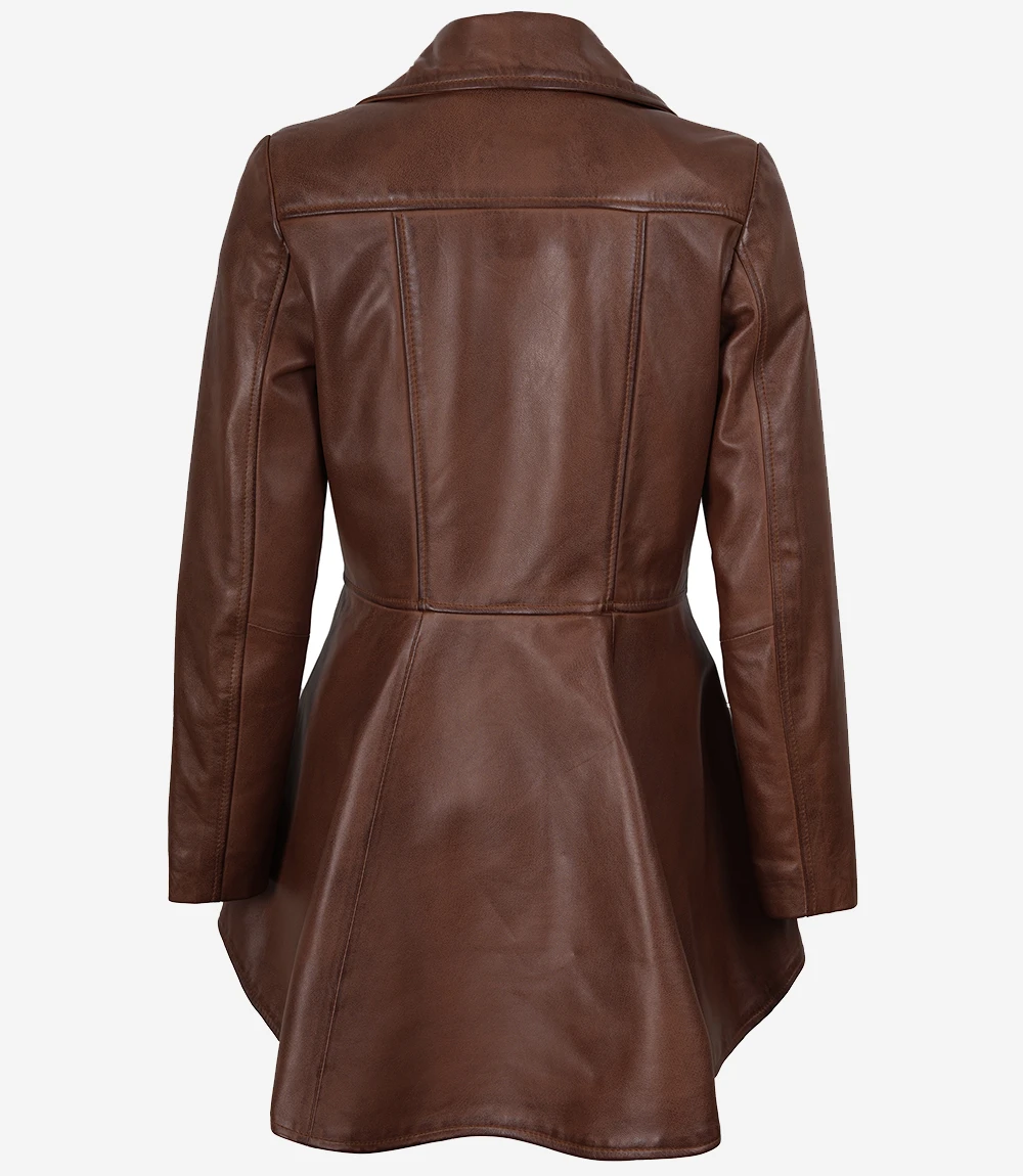Womens Real Leather Cognac Peplum Jacket - Image 4