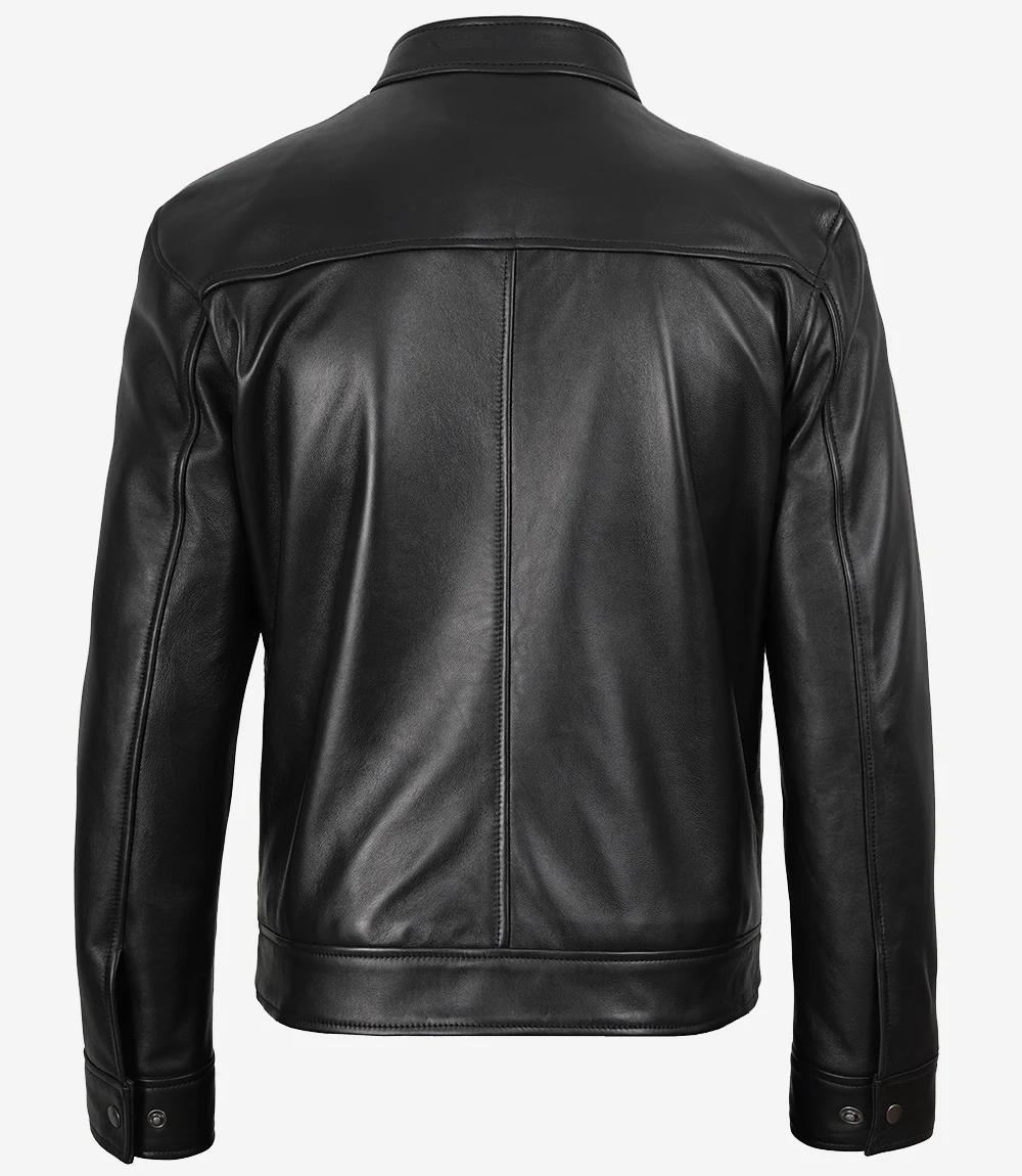 Men's Owen Black Biker Style Leather Jacket - Image 4