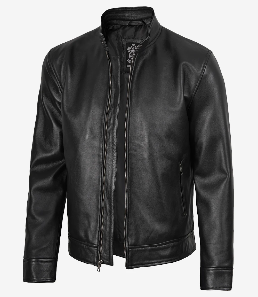 Men's Owen Black Biker Style Leather Jacket - Image 2