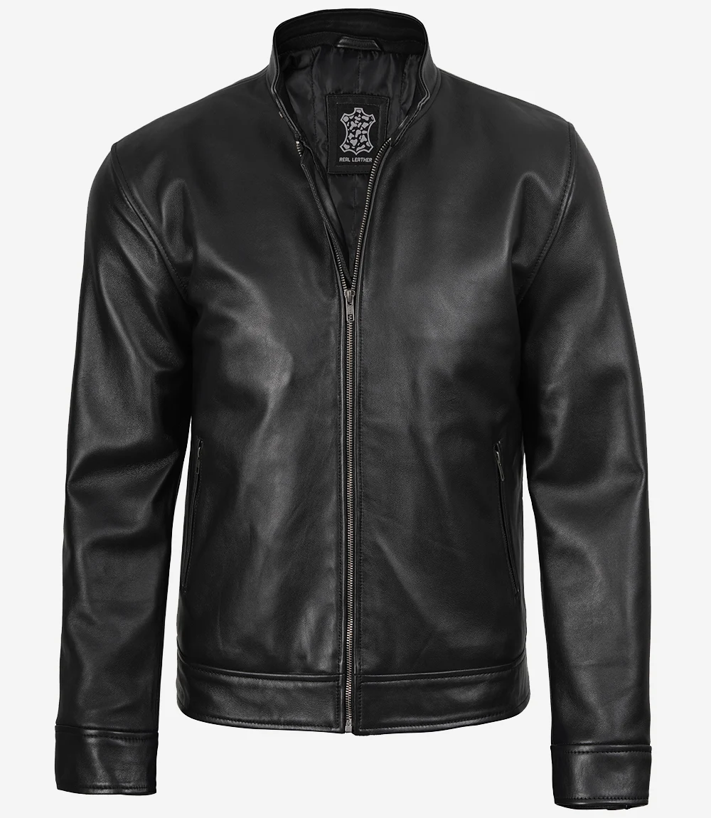 Men's Owen Black Biker Style Leather Jacket - Image 3