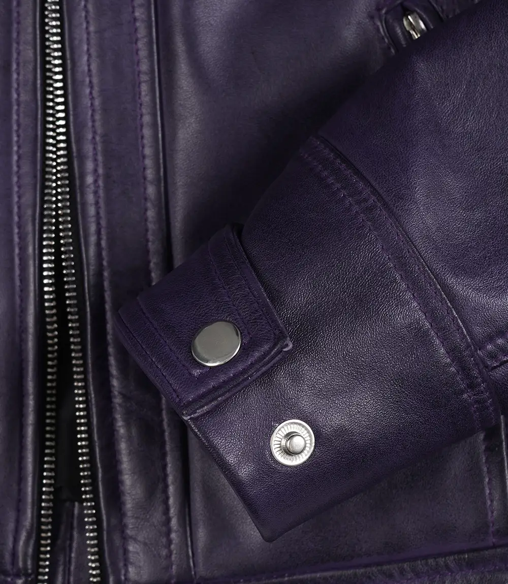 Women's Real Leather Biker Style Purple Jacket - Quilted Shoulder - Image 4